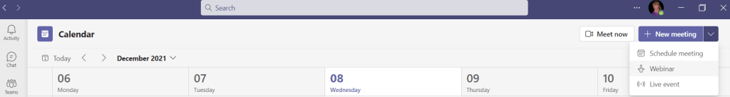 From the drop-down, select 'webinar'.